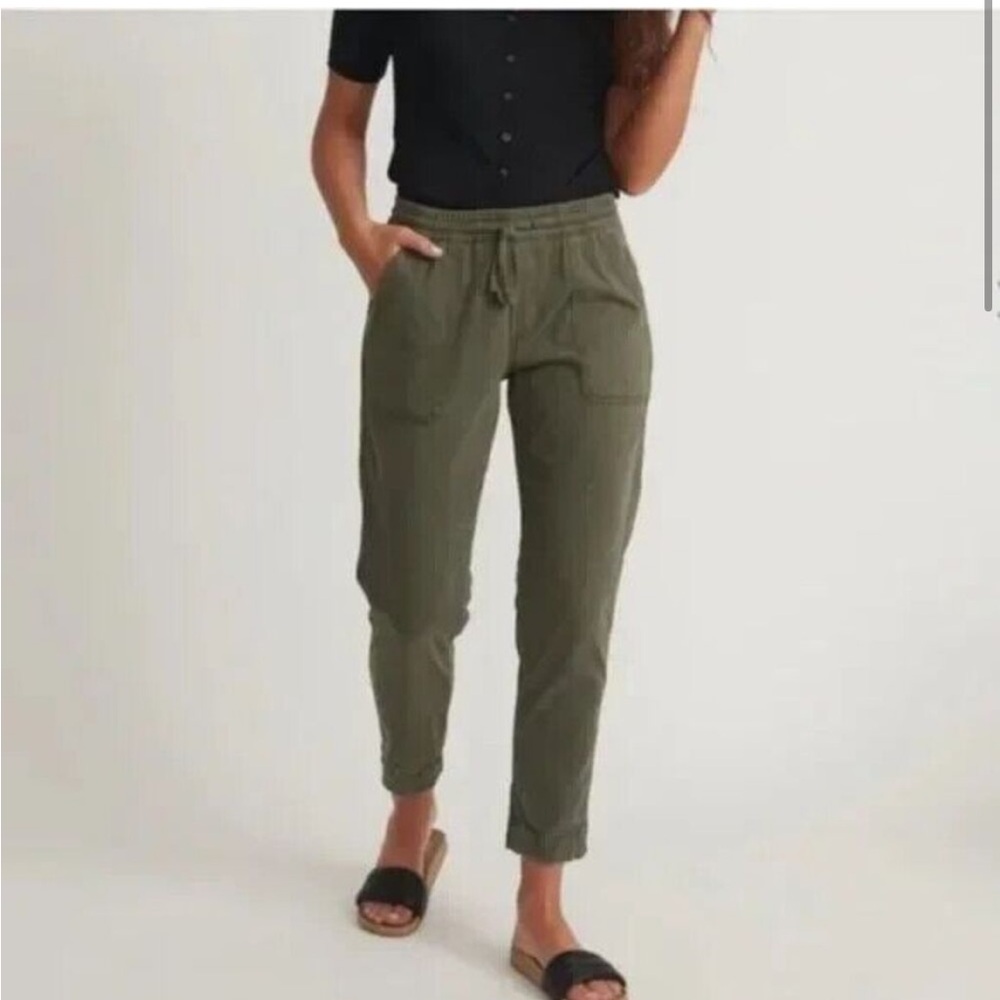 MARINE LAYER Emmy Linen Blend Utility Pants In Dusty Olive Green Ankle Sz Large